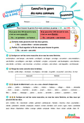 Connaître le genre des noms communs - Exercices Pas à Pas : 5ème Harmos - PDF à imprimer