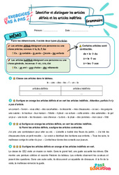 Identifier et distinguer les articles définis et les articles indéfinis - Exercices Pas à Pas : 5ème Harmos - PDF à imprimer