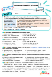 Utiliser les articles définis et indéfinis - Exercices Pas à Pas : 5ème Harmos - PDF à imprimer