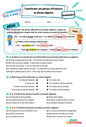 Transformer une phrase affirmative en phrase négative - Exercices Pas à Pas : 5ème Harmos - PDF à imprimer