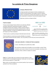 Les symboles de l'UE - Instruction Civique- Fiches Etre un citoyen européen - Documents, questions, correction : 6ème, 7ème Harmos - PDF à imprimer