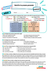 Identifier les pronoms personnels - Exercices Pas à Pas : 7ème Harmos - PDF à imprimer