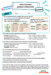 Utiliser les pronoms possessifs et démonstratifs - Exercices Pas à Pas : 7ème Harmos - PDF à imprimer