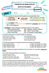 Transformer une phrase de la voix active à la voix passive - Exercices Pas à Pas : 7ème Harmos - PDF à imprimer