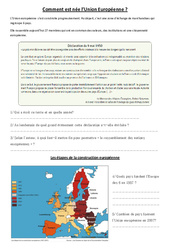 Comment est né l'union européenne - Instruction Civique- Fiches Etre un citoyen européen - Documents, questions, correction : 6ème, 7ème Harmos - PDF à imprimer