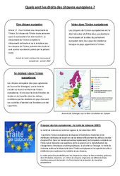 Quels sont les droits des citoyens européens ?  - Instruction Civique- Fiches Etre un citoyen européen - Documents, questions, correction : 6ème, 7ème Harmos - PDF à imprimer