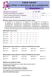 Utiliser la distributivité de la multiplication - Examen Evaluation : 6ème Harmos - PDF à imprimer