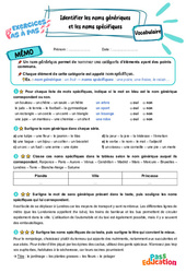 Identifier les noms génériques et les noms spécifiques - Exercices Pas à Pas : 7ème Harmos - PDF à imprimer
