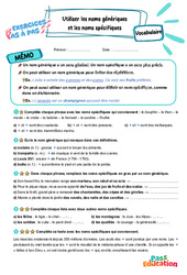Utiliser les noms génériques et les noms spécifiques - Exercices Pas à Pas : 7ème Harmos - PDF à imprimer