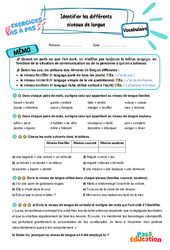 Identifier les différents niveaux de langue - Exercices Pas à Pas : 7ème Harmos - PDF à imprimer