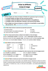 Utiliser les différents niveaux de langue - Exercices Pas à Pas : 7ème Harmos - PDF à imprimer