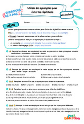 Utiliser des synonymes pour éviter les répétitions - Exercices Pas à Pas : 7ème Harmos - PDF à imprimer