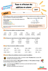 Poser et effectuer des additions en colonne - Exercices Pas à Pas : 5ème Harmos - PDF à imprimer