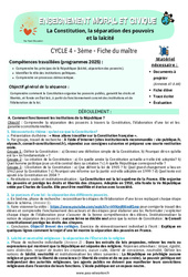 La Constitution, la séparation des pouvoirs et la laïcité - Séquence complète EMC + Questions de préparation au brevet : 11ème Harmos - PDF à imprimer