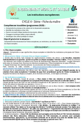 Les institutions européennes - Séquence complète EMC : 11ème Harmos - PDF à imprimer