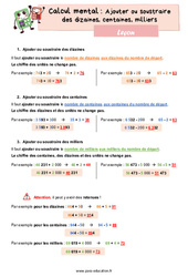 Ajouter ou soustraire des dizaines, centaines, milliers - Cours, Leçon : 6ème Harmos - PDF gratuit à imprimer