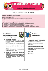 Séquence - Fiche de préparation Hygiène de vie et sécurité domestique - Séquence + vidéo - Apis & ses amis : 3eme Harmos - PDF à imprimer