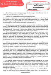 Exercice Discours sur l’égalité hommes - femmes d’Emma Watson - Littérature : 11ème Harmos - PDF à imprimer