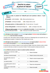 Identifier les valeurs du présent de l'indicatif - Exercices Pas à Pas : 9eme Harmos - PDF à imprimer