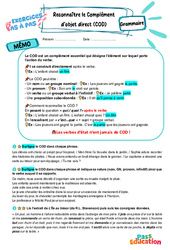Reconnaître le complément d’objet direct (COD) - Exercices Pas à Pas : 9eme Harmos - PDF à imprimer