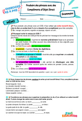 Produire des phrases avec des compléments d’objet direct (COD) - Exercices Pas à Pas : 9eme Harmos - PDF à imprimer
