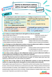 Identifier les déterminants numéraux, indéfinis, interrogatifs et exclamatifs - Exercices Pas à Pas : 9eme Harmos - PDF à imprimer