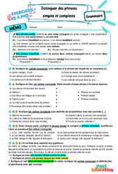 Distinguer phrase simple et phrase complexe - Exercices Pas à Pas : 8ème Harmos - PDF à imprimer