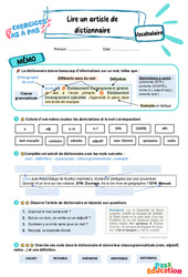 Lire un article de dictionnaire - Exercices Pas à Pas : 5ème Harmos - PDF à imprimer
