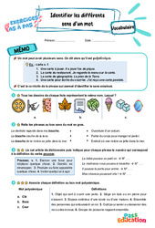 Identifier les différents sens d’un mot - Exercices Pas à Pas : 5ème Harmos - PDF à imprimer