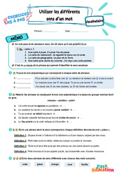 Utiliser les différents sens d’un mot - Exercices Pas à Pas : 5ème Harmos - PDF à imprimer