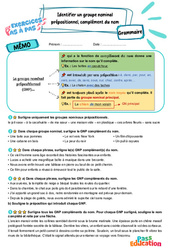 Leçon, exercice et évaluation :<br/> Identifier un groupe nominal prépositionnel complément du nom - Exercices Pas à Pas : 7ème Harmos - PDF à imprimer