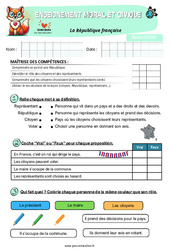 La République française - Examen Evaluation - EMC : 5ème Harmos - PDF à imprimer