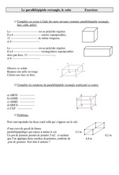 Parallélépipède rectangle, le cube - Exercices - Géométrie : 7ème Harmos - PDF à imprimer