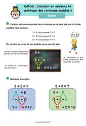 Calculer en utilisant la technique des « presque - doubles » - Cours, Leçon : 4ème Harmos - PDF gratuit à imprimer
