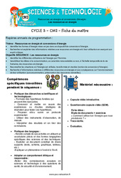 Séquence - Fiche de préparation Les ressources en énergie - Séquence + vidéo - Edith Eprouvette : 7ème Harmos - PDF à imprimer