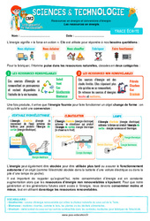 Leçon Les ressources en énergie - Cours, Leçon - Edith Eprouvette : 7ème Harmos - PDF gratuit à imprimer