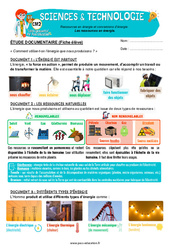 Exercice Les ressources en énergie - Exercices - Edith Eprouvette : 7ème Harmos - PDF à imprimer