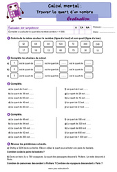 Trouver le quart d’un nombre - Examen Evaluation : 6ème Harmos - PDF à imprimer