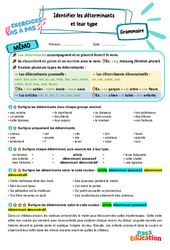 Identifier les déterminants et leur type - Exercices Pas à Pas : 6ème Harmos - PDF à imprimer