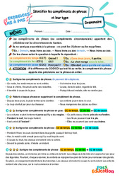 Identifier les compléments de phrase et leur type - Exercices Pas à Pas : 7ème Harmos - PDF à imprimer