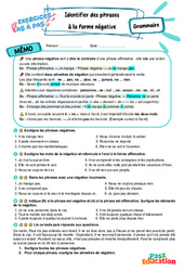 Cours et exercice : Identifier des phrases à la forme négative - Exercices Pas à Pas : 8ème Harmos - PDF à imprimer