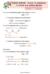 Trouver le complément à l’entier d’un nombre décimal - Cours, Leçon : 6ème Harmos - PDF gratuit à imprimer