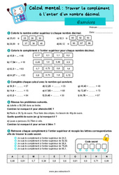 Trouver le complément à l’entier d’un nombre décimal - Exercices : 6ème Harmos - PDF à imprimer