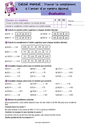 Trouver le complément à l’entier d’un nombre décimal - Examen Evaluation : 6ème Harmos - PDF à imprimer