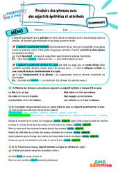 Produire des phrases avec des adjectifs épithètes et attributs - Exercices Pas à Pas : 9eme Harmos - PDF à imprimer