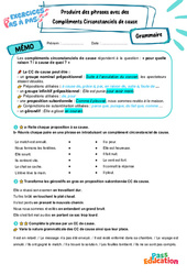Produire des phrases avec un complément circonstanciel (CC) de cause - Exercices Pas à Pas : 9eme Harmos - PDF à imprimer