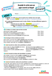 Leçon, exercice et évaluation :<br/> Accorder un verbe avec un sujet inversé ou éloigné - Exercices Pas à Pas : 7ème Harmos - PDF à imprimer