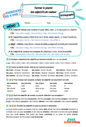 Leçon, exercice et évaluation :<br/> Former le pluriel des adjectifs de couleur - Exercices Pas à Pas : 7ème Harmos - PDF à imprimer