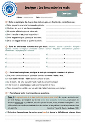 Les liens entre les mots (homonymes, synonymes et antonymes) - Vocabulaire - Je me prépare au Brevet : 11ème Harmos - PDF à imprimer