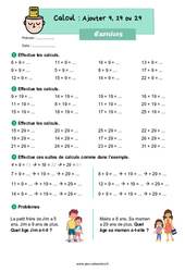 Ajouter 9, 19 ou 29 - Exercices : 4ème Harmos - PDF à imprimer